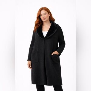 ✨ Happily Grey Black Faux Fur Collar Long Knit Coatigan ✨